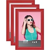 Icona Bay 4x6 Picture Frames (Red, 3 Pack), Colored Solid Wood Scandinavian Style Frames for Photo, Pizzazz Collection