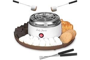 Party Desserts Electric Smores Maker Tabletop Indoor Kit, Indoor Marshmallow Roaster, Smores Station with 4 Compartment Trays & 4 Forks, Great Gift for Adults and Kids in Holidays and Parties (Brown)