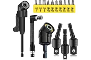 CIGOTU 16Pcs Flexible-Drill-Bit-Extension Set, Include 2Pcs Hex Shank 105° Right Angle Drill Attachment, 3Pcs Rotatable Socket Adapter, 10Pcs Short Screwdriver Bits & 90° Angled Bits