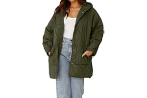 WHN Long Jackets for Women 2024 Fashion Hooded Oversize Coat Button-Down Diamond Quilted Lightweight Jackets