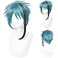 JoneTing Floyd Leech Wig【+Wig Cap】 Jade Leech Wig Blue Mix Black Wig for Anime Cosplay Costume Synthetic Short Natural Wavy Wigs for Men Halloween Party