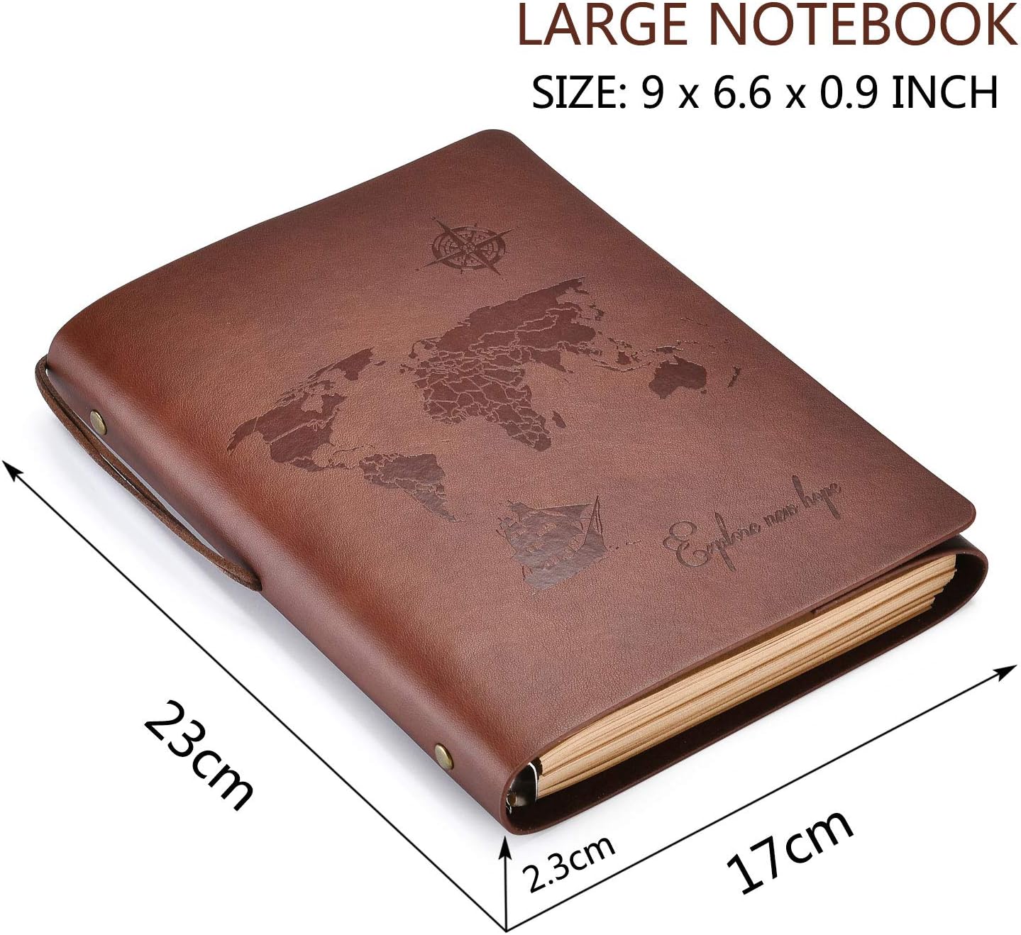 SEEALLDE Dariy A5 World Map Notebook Travel Journal Notebook Vintage Diary Refillable 100 Sheets/200 Pages 80GSM Acid-Free Paper - Image 4