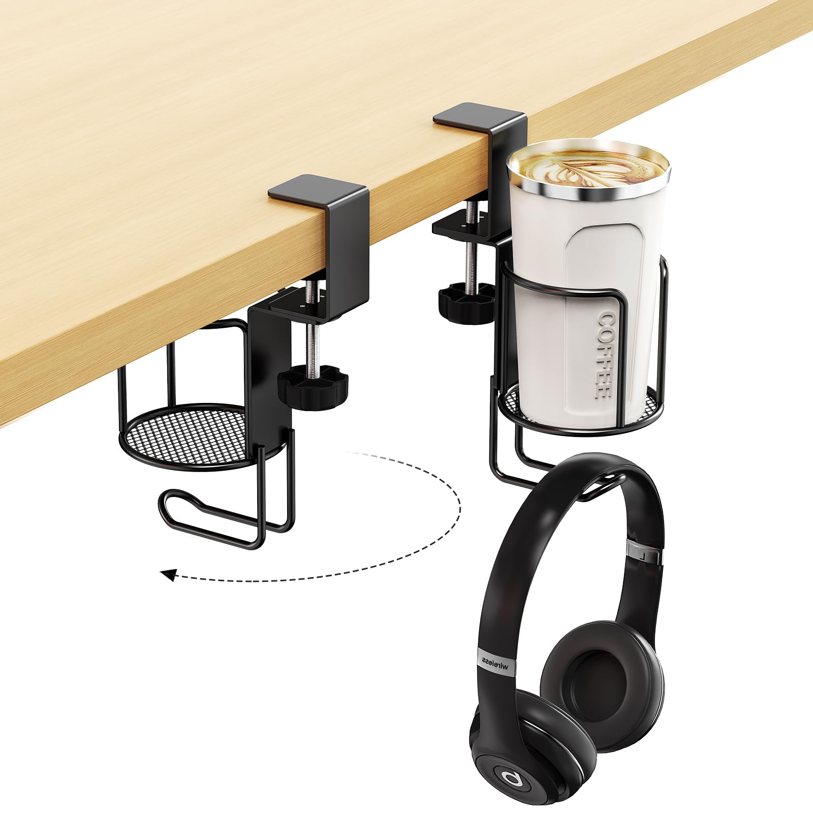 2-in-1-desk-cup-holder-with-headphone-hanger-holder-anti-spill-clip-on