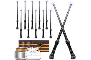 MagicRanger Light Up Wizard Magic Wands - 12PCS Illuminating Sound Witch Toy Wand Set with 12 Invitation Cards & Envelopes - for Kids Party Birthday Gifts, Black