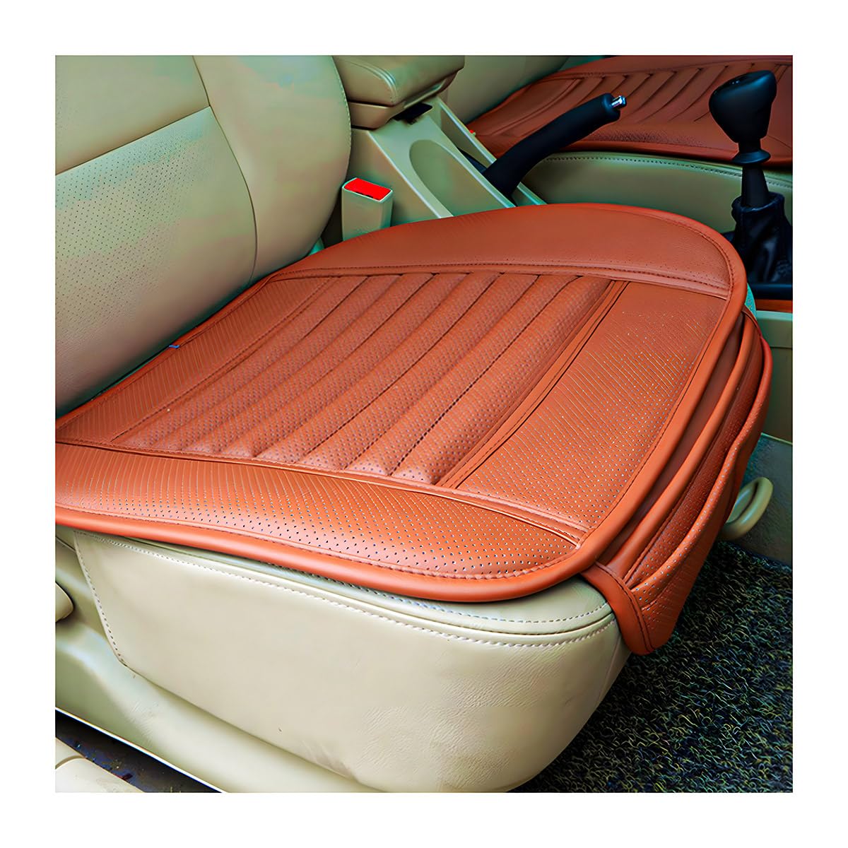 Photo 1 of DXNQ Car Seat Cover, Leather Car Interior Front Bottom Seat Covers with Storage Pocket, Comfortable Anti-Slip Seat Cushion Covers for Car SUV Truck and Van, Car Accessories (Orange)