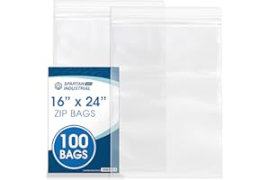 Spartan Industrial - 2 Mil Clear Reclosable Zip Plastic Poly Bags with Resealable Lock Seal Zipper - 16” X 24” (100 Count)