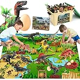 FRUSE Dinosaur Toys Figures,12 PCS Realistic Large Dinosaur Figurines with Jumbo Play Mat & Information Dino Book,Educational