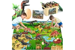 FRUSE Jurassic Dinosaur Toys Figures,12 PCS Realistic Large Dinosaur Figurines with Jumbo Play Mat & Information Dino Book,Educational Dino Figure Playset Cake Topper Decoration for Kids