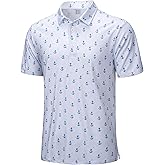 Cotrasen Mens Golf Polo Shirts Short Sleeve Quick-Dry Print Tee Shirt Moisture Wicking Performance Polo Strech Shirts