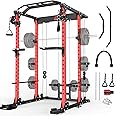 SunHome Power Cage Squat Rack, Multi-Functional Power Rack with Adjustable Cable Crossover System, J-Hooks, Dip Handles, Weight Plate Storage