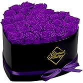 GLAMOUR BOUTIQUE 27 Flower Forever Heart Shape Box, Eternal Preserved Roses Gift for Her, Lasting Flowers, Premium Floral Heart Box for Birthday, Anniversary or Valentine’s Day, Purple (Color-Treated)
