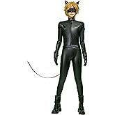 Micotaku Officially Licensed Miraculous Ladybug Cat Noir Unisex Costume PU Leather Jumpsuit with Accessories