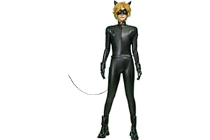 MICOTAKU Unisex Miraculous Ladybug Cat Noir Cosplay Set Officially Licensed PU Leather Bodysuit Jumpsuit with Accessories