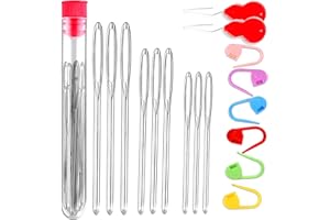 ORRDICE 17 Pcs Sewing Knitting Kits, 9 Pcs Large-Eye Blunt Yarn Needles, 2 Pcs Needle Threader, 6 Pcs Colorful Knitting Crochet Locking Counter Stitch Needle, Suitable for Crochet Project