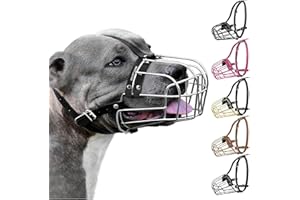 BRONZEDOG Pitbull Dog Muzzle Metal Mask Amstaff Wire Basket Pit Bull Adjustable Leather Straps for Large Dogs (Steel)