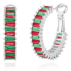 GLOQUAT Red and Green Hoop Earrings 14K White Gold