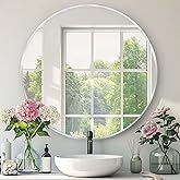 Mfring Round Silver Mirror, 30 Inch Circle Silver Mirror, Metal Frame Round Wall Mounted Mirrors for Bathroom, Living Room, Bedroom, Entryway, Vanity, Chrome, Nickel