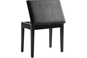 Korrie Home Piano Bench with Storage for Music Books, Waterproof Synthetic Leather Padded Seat, Oak Wood Holds 300 lbs, Soft Cushioned Vanity Stool, Easy Assembly, 13.8"x22"x19.5" Black