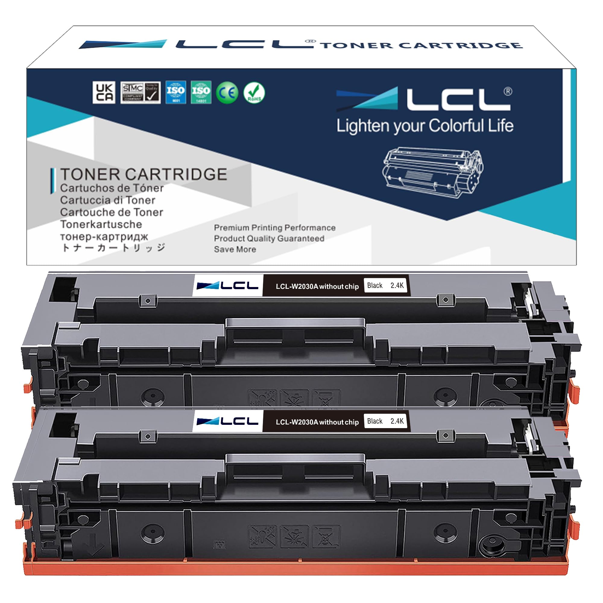 LCL Compatible Toner Cartridge 415A W2030A (Without CHIP) Replacement for HP COLOR LASERJET PRO M454 (2PK Black)