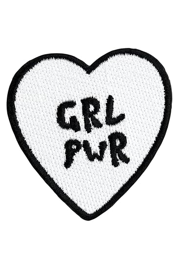 likalla Herz Aufnäher/Aufbügler GRL PWR, weiß und schwarz gestickt. Freches Girl Power (iron-on) Patch zum Aufbügeln.