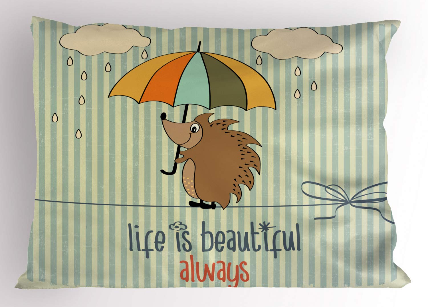 ABAKUHAUS Saying Pillow Sham, Tightrope Walker Hedgehog, Decorative Standard Size Printed Pillowcase, 26" X 20", Multicolor