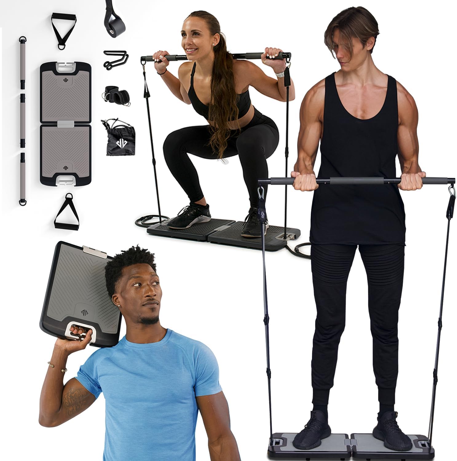 Photo 1 of EVO Gym - Portable Home Gym Strength Training Equipment, at Home Gym | All in One Gym - 6 Resistance Bands, Base Holds Gym Bar & Handles for Travel | Portable Gym & Home Exercise Equipment | 120LBS