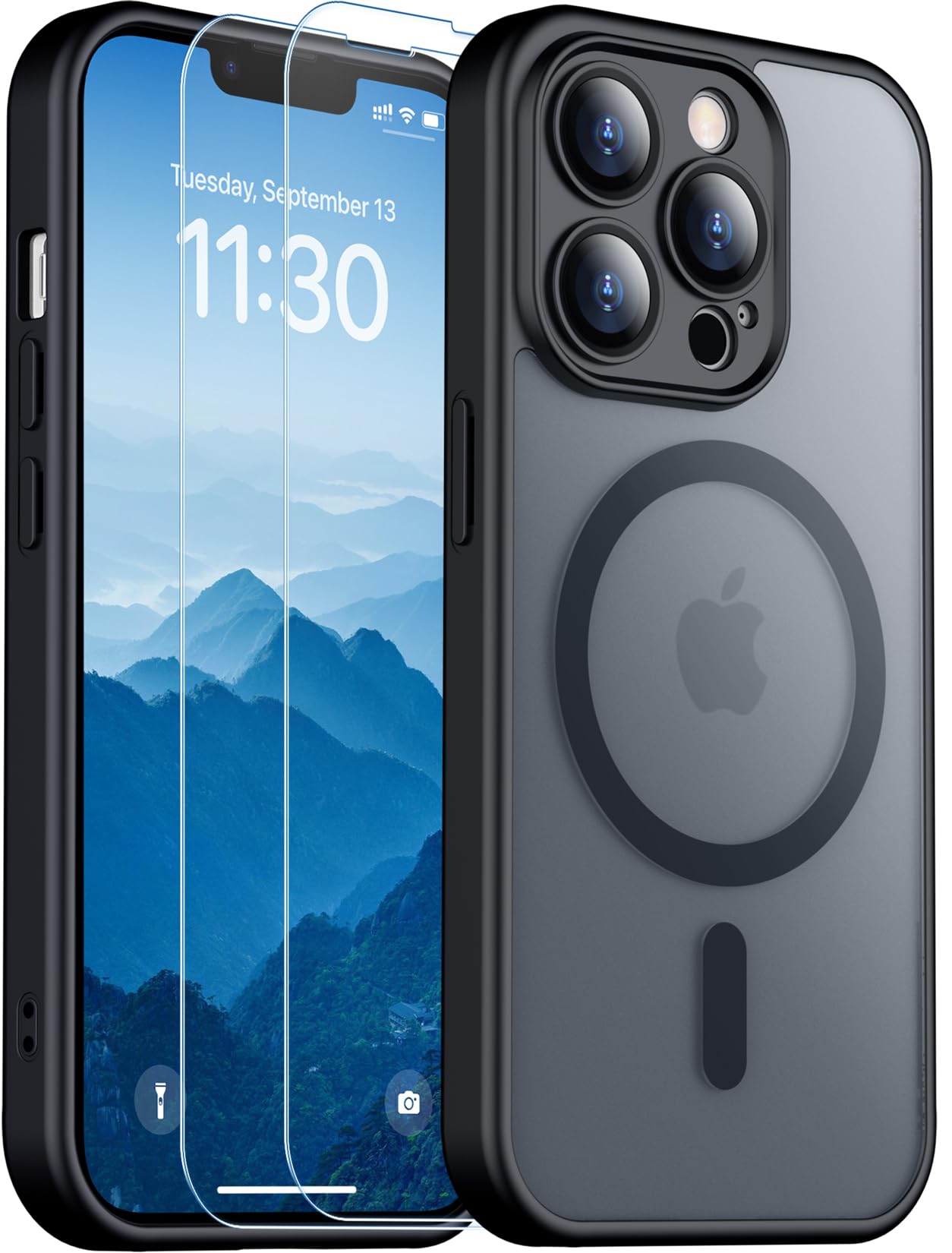 Photo 1 of SPIDERCASE Designed for iPhone 13 Pro Max Case, Magnetic Translucent with 2PCS Tempered Glass Screen Protector [Full Camera Protection] Anti-Fingerprint Phone Case for iPhone 13 Pro Max 6.7'',Black