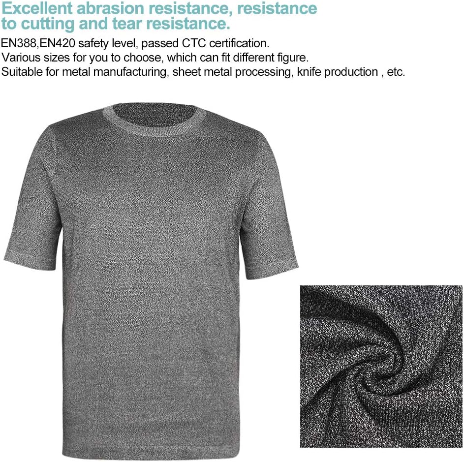 Cut Resistant Clothing Cut-proof Clothes Stab Proof T-shirt Safety Protection Round Neck Safety Top Level 5 Protective T-shirt for Workers in Metal Manufacturing Wood Processing Glass Cutting(L) - - 