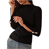 Verdusa Women's Metal Slit Long Sleeve Cozy Sweaters Slim Fit Knit Tops Fall Pullovers Elegant Formal Outfits