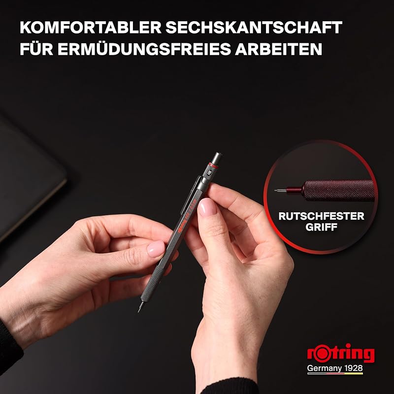 600 Druckbleistift | HB-Mine0,5 mm | Drehminenstift mit Vollmetallschaft | Steingrau | Rutschfestegerändelte Griffzone und Sechskantschaft
