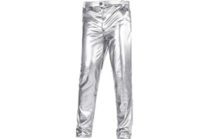 SINTEGE 70s Disco Mens Metallic Shiny Suit Pants Hip-Hop Shinny Trousers Halloween Costume for Rave Nightclub Dance Party