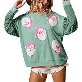NUFIWI Women Christmas Sweatshirt Sequined Long Sleeve Glitter Santa Shirt Funny Merry Sweatshirts Xmas Holiday Pullover