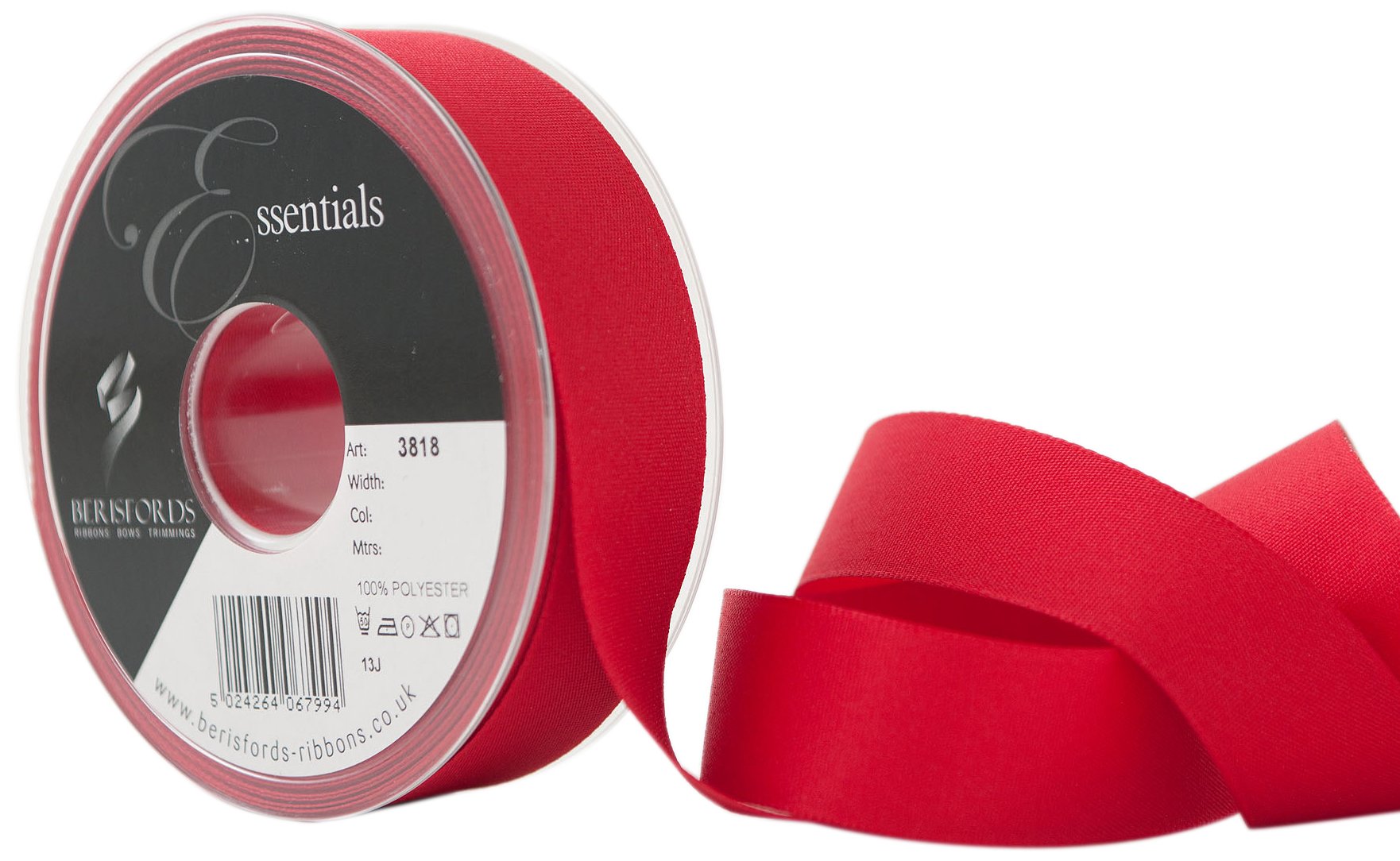 Berisfords 3818-RD-25 25 mm Rustic Taffeta Ribbon, Red