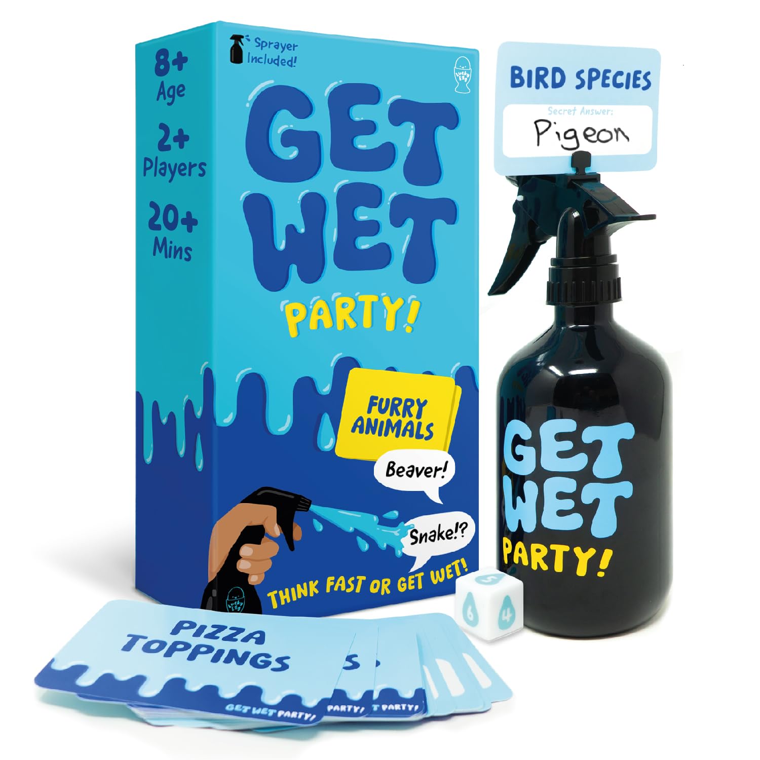 Lucky Egg Get Wet – Hilarious Category Party Games for Family Game Night – Family Board Games for Adults with Sprayer, Dice & 150 Category Cards – Fun Games for Adults, Kids & Groups Ages 8+