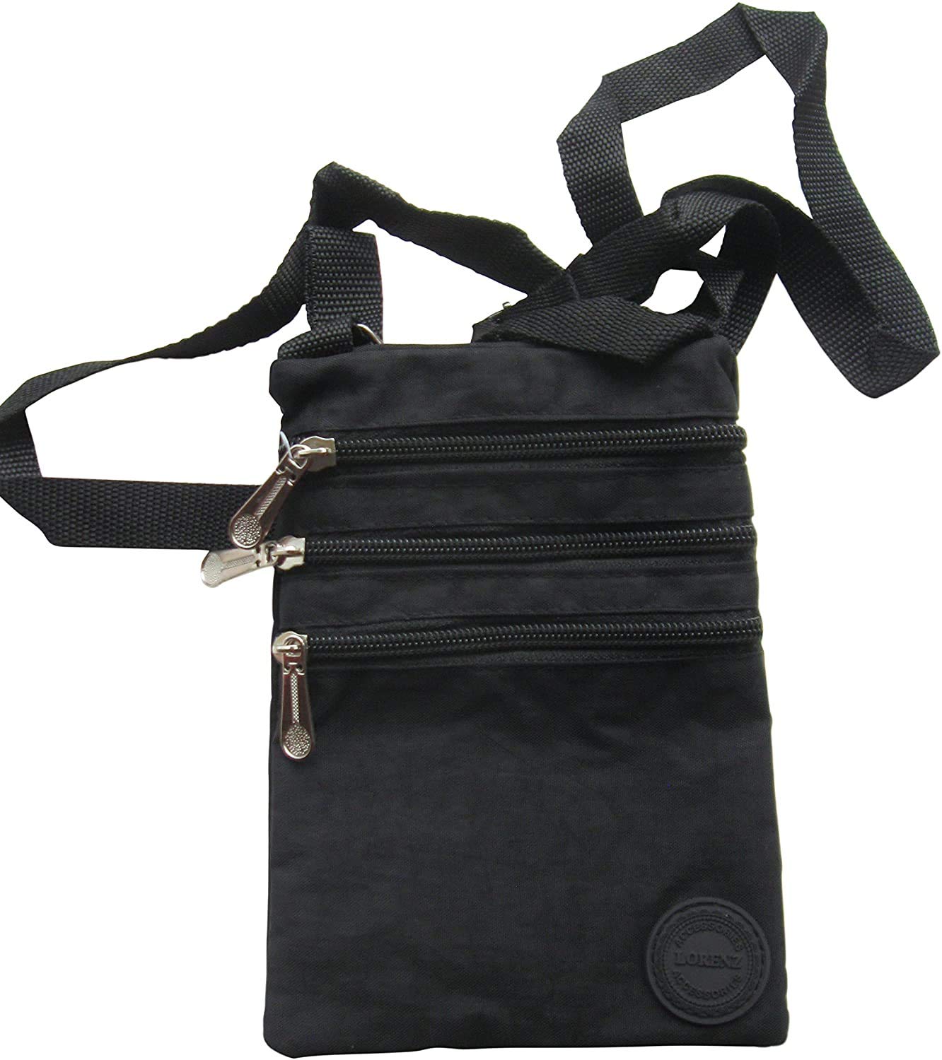 Ladies Crinkled Nylon Small Cross Body Bag Organiser - Black