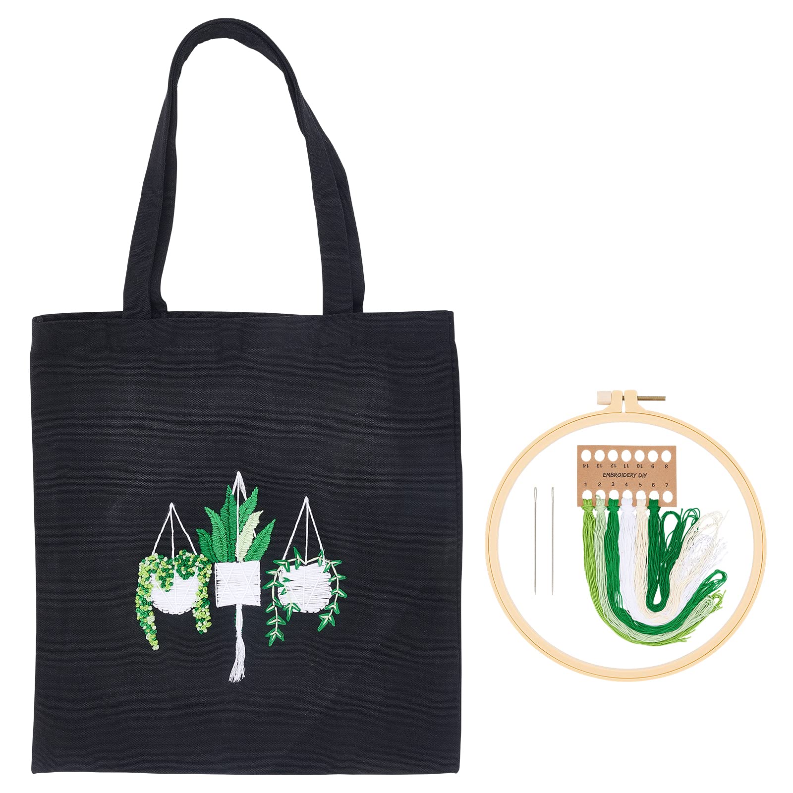 NBEADS Canvas Tote Bag Embroidery Kit, Beginner Personalized Canvas Bag Cross Stitch Kits with Pattern, Bamboo Embroidery Hoops, Needle and Color Threads for DIY Crafts