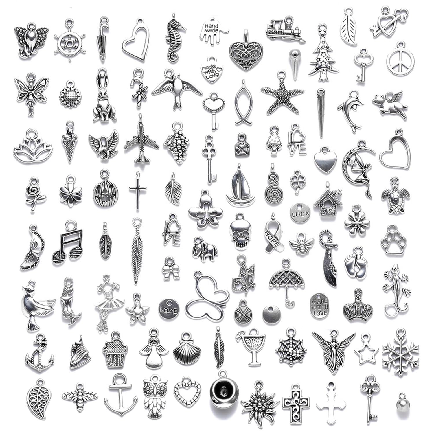 GVSAVY 150 Pcs Silver Pendants, DIY Jewelry Small Pendant, Tibetan Silver Pendant for Jewelry Making Craft