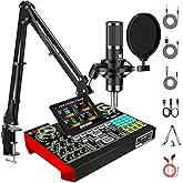 Podcast Equipment Bundle with 3.5mm Condenser Microphone for Pc/Phone Live Streaming Singing Gaming, Podcast Microphone Bundle with Live Sound Board Audio Mixer Denoise,DJ Sets