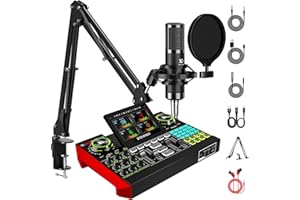 CRYOSURF Podcast Equipment Bundle with 3.5mm Condenser Microphone for Pc/Phone Live Streaming Singing Gaming, Podcast Microphone Bundle with Live Sound Board Audio Mixer Denoise,DJ Sets