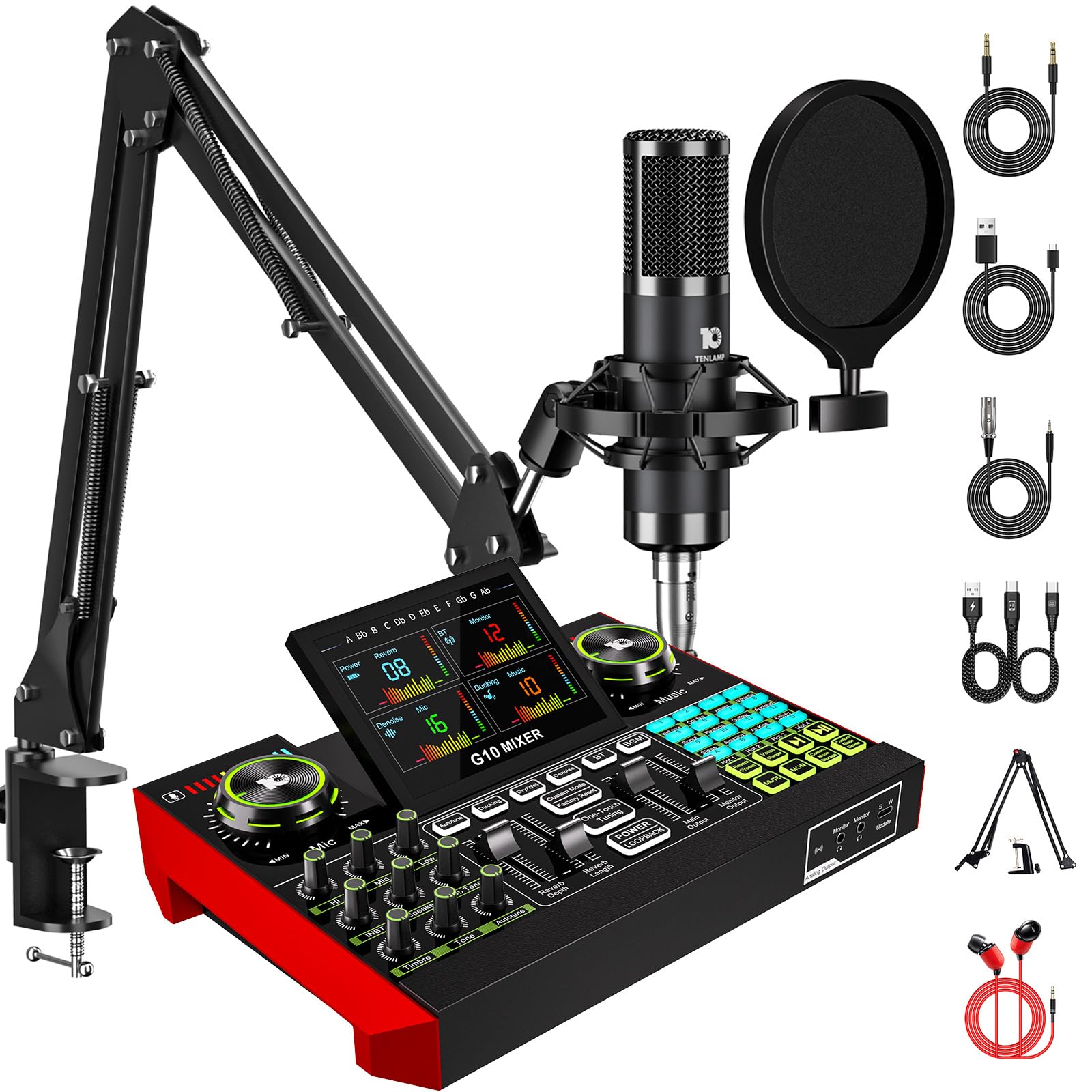 Photo 1 of Podcast Equipment Bundle with 3.5mm Condenser Microphone for Pc/Phone Live Streaming Singing Gaming, Podcast Microphone Bundle with Live Sound Board Audio Mixer Denoise,DJ Sets