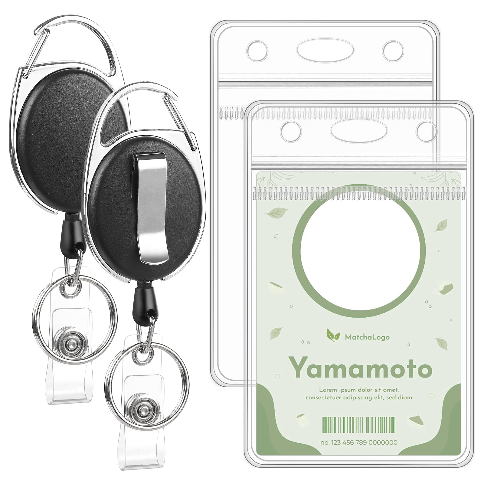 Photo 1 of 2 Pack ID Badge Holder with Badge Reels Retractable Clip Heavy Duty Vertical Clear ID Card Badge Holders for Work Office Student Nurse