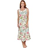 LA CERA Women's Cotton Lace Nightgown, Sleeveless Sweetheart Neckline with Crochet Lace Trim, Button Placket, Side Pockets