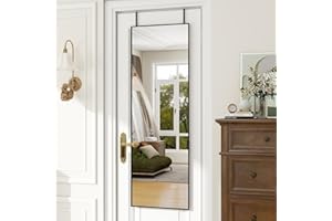 ZMYCZ Full Length Mirror, 48"x14"Over The Door Mirror Full Length, Rectangle Wall Mounted Mirrors Hanging Leaning with Aluminum Frame, Body Mirrors for Bathroom Living Room (Black)