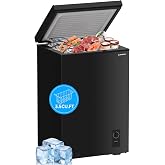 BANGSON 3.5 Cu.Ft Chest Freezer for Apartment, Black | Deep Freezer With Removable Basket, Adjustable Temperature Freezer for Home/Garages /Office