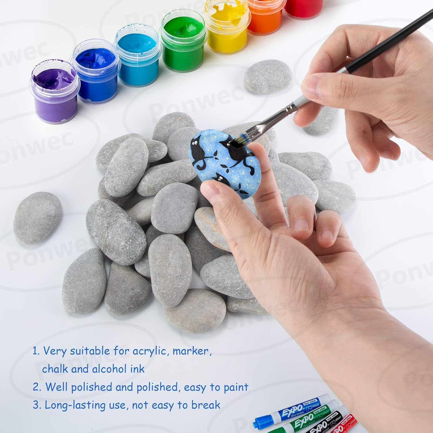 Ponwec 40PCS Painting Rocks River Rocks for Painting&Art, Smooth Unpolished Craft Rocks Stones DIY Rocks Flat Assorted Size and Shapes Range Around 1.5-2.36 Inch Each for Outdoor Rock Art Garden Decor : Garden & Outdoor