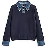 ETCYY Womens Oversized Sweater Cozy Fall Long Sleeve Button Up Denim Polo Pullover Tops Sweatshirt Tunic Collared Sweaters