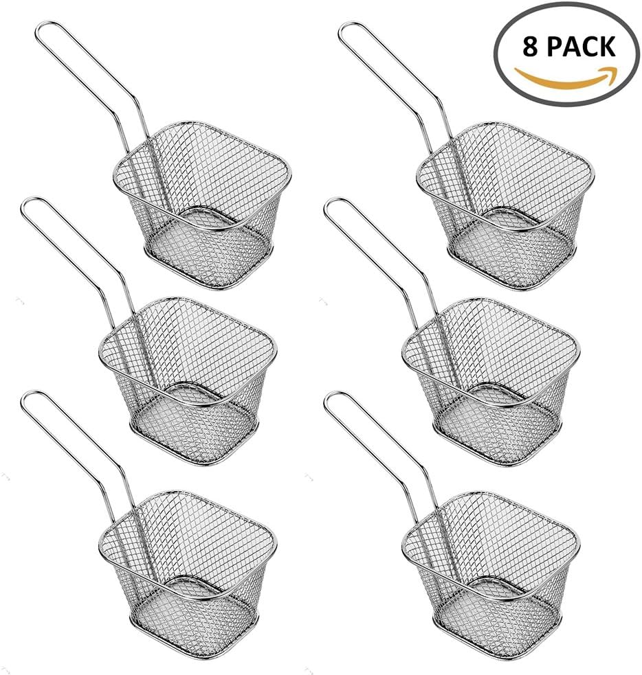 Hootecheu 8pcs Mini Chip Fry Baskets Stainless Steel Chip Serving Fry
