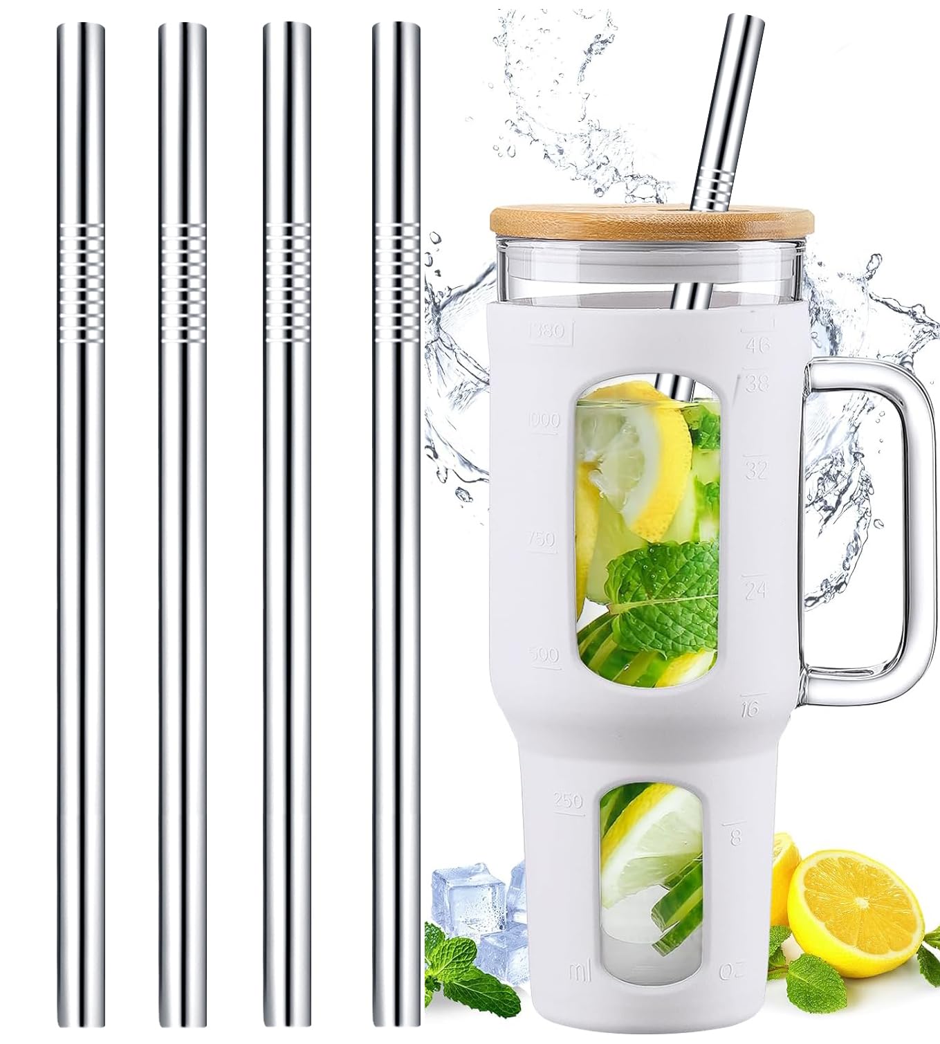 Photo 1 of 12" Stainless Steel Straws Replacement for Stanley Adventure Quencher 40 oz 30 oz Cup Tumbler, 4 Pack Metal Straws Reusable with Cleaning Brush for Stanley 40 oz & Simple Modern Tumbler with Handle