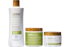 Raw Sugar Green Tea + Cucumber + Aloe Vera Body Love Bundle - Sensitive Skin Body Wash, Body Scrub & Body Butter, Clean Ingredients, Formulated without Sulfates and Parabens