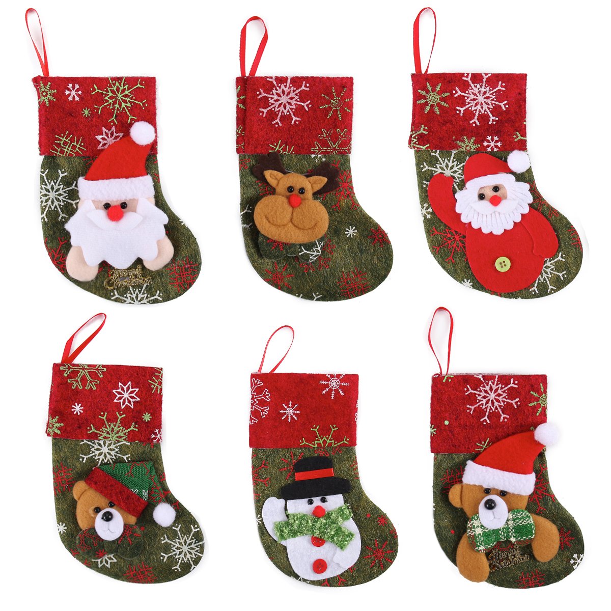 JOYIN Toy set of 12 Mini Christmas 3D Stocking Gift & Treat Bags in Different Designs for Christmas Tree Decoration